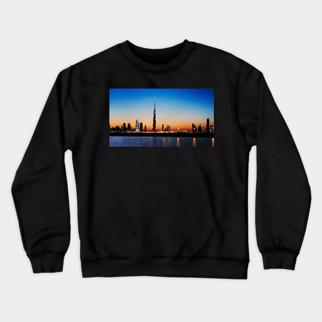 Dubai Skyline (Night) Crewneck Sweatshirt by ProTrendDesigns